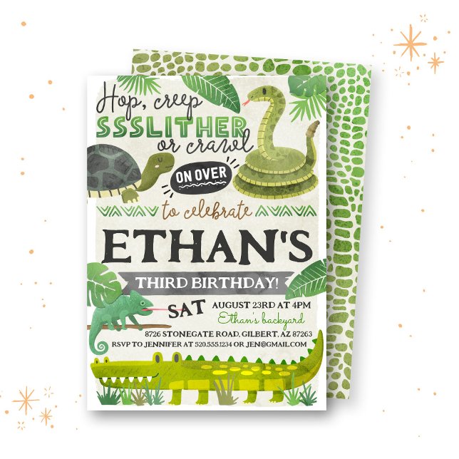 Convite para Aniversário de criança de répteis (Criador carregado)