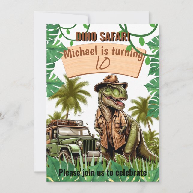 Convite para aniversário de criança: Dino Safari,  (Frente)