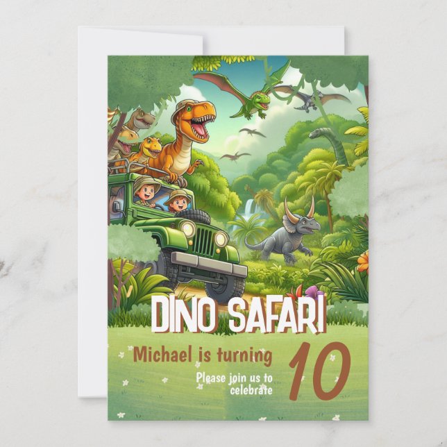 Convite para aniversário de criança: Dino Safari,  (Frente)