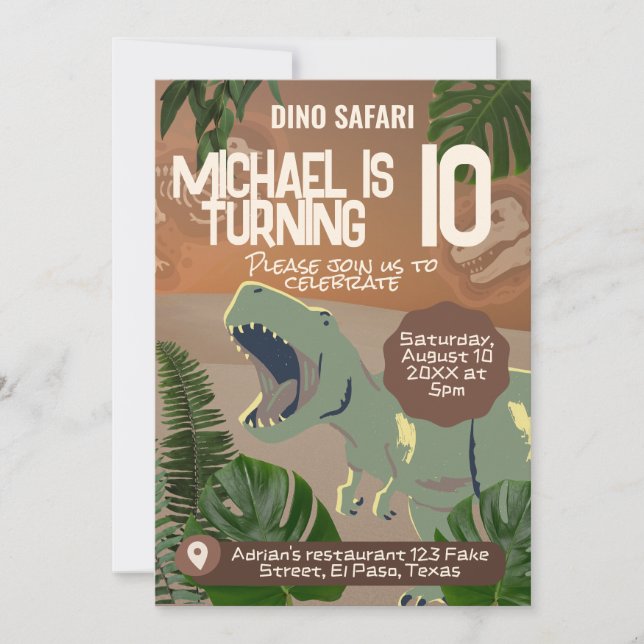 Convite para aniversário de criança: Dino Safari,  (Frente)