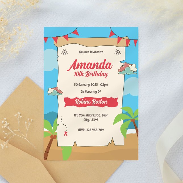 Convite para Aniversário de criança Pirate Map (Criador carregado)