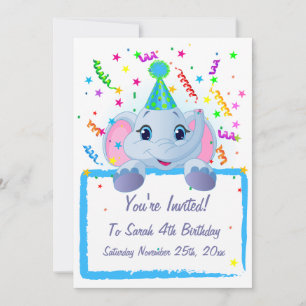 Convite para Aniversário de Elefante Bonito