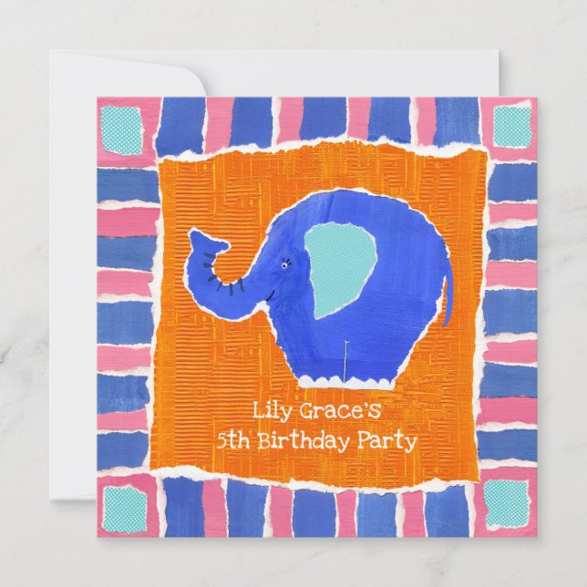 Convite para Aniversário de Elefante Personalizado (Frente)
