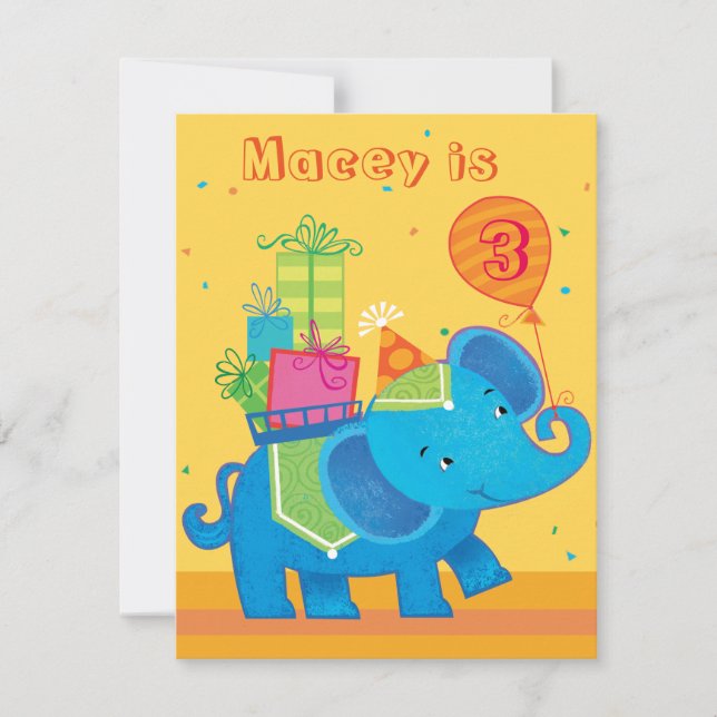 Convite para Aniversário de Elefante Personalizado (Frente)