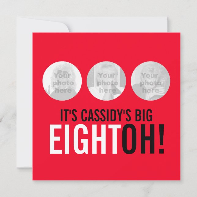 Convite para aniversário de foto, 80 vermelho! (Frente)