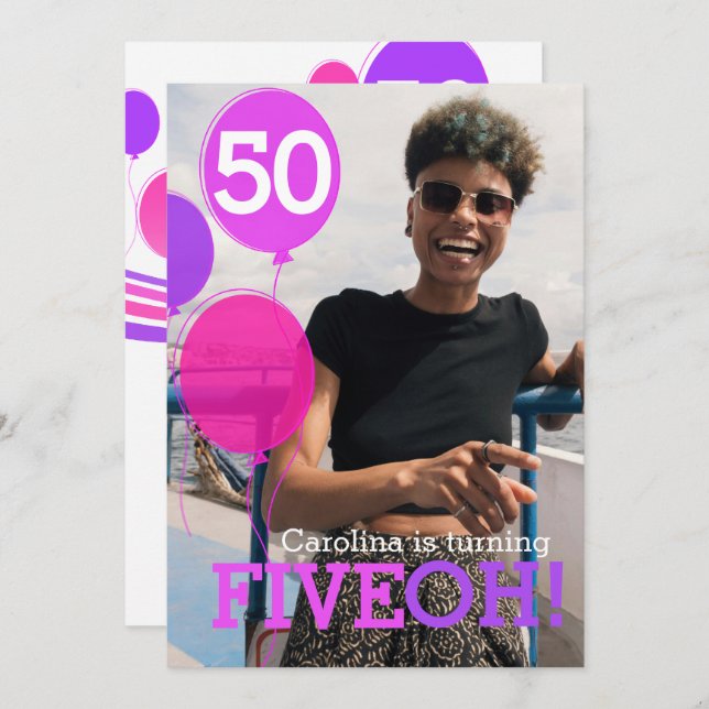 Convite para aniversário de fotos FIVEOH! no Balão (Frente/Verso)