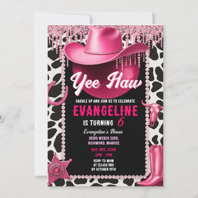 Convite para Aniversário de Garota Rosa Pessoal (Frente)