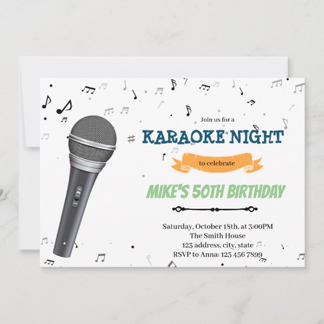 Convite para aniversário de Karaoke (Frente)