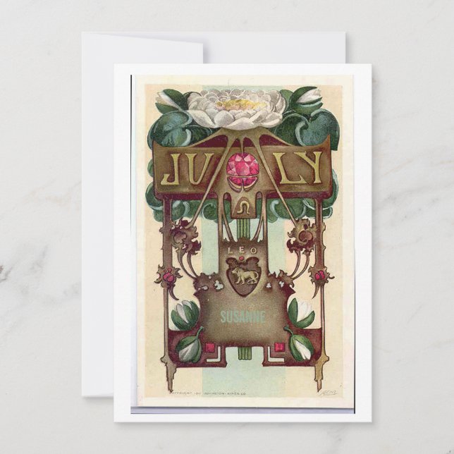 Convite para aniversário de Leo Zodiac em Nouveau  (Frente)