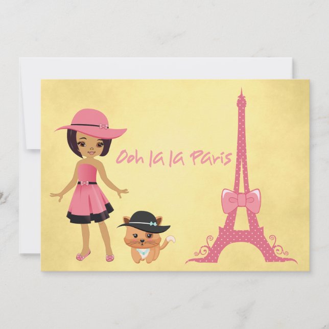 Convite para aniversário de tema Paris (Frente)