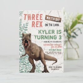 Convite para Aniversário de Três Dinossauros Rex