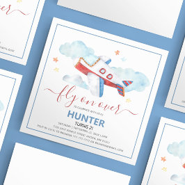 Convite para Aniversário do Avião de Cores Aquátic