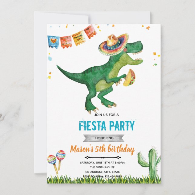 Convite para aniversário do Dinosaur fiesta (Frente)