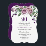 Convite para Aniversário do Elegante Rosa Roxo<br><div class="desc">Aniversário de Todos os Idade Elegante Rosa Roxo-90 de-Aniversário Convide a Coleção de Correspondência em Niche e Nest store. Design cortesia de: https://www.etsy.com/shop/SmallHouseBigPony</div>