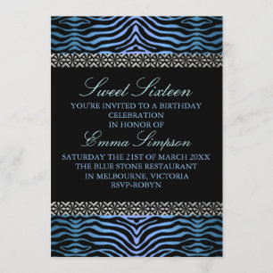 Convite para Aniversário do Modern Blue Zebra Prin
