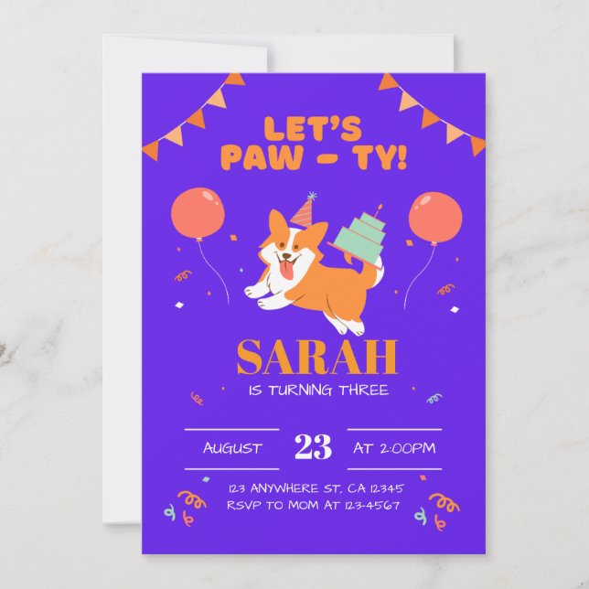 Convite para Aniversários de criança de papoila ro (Frente)