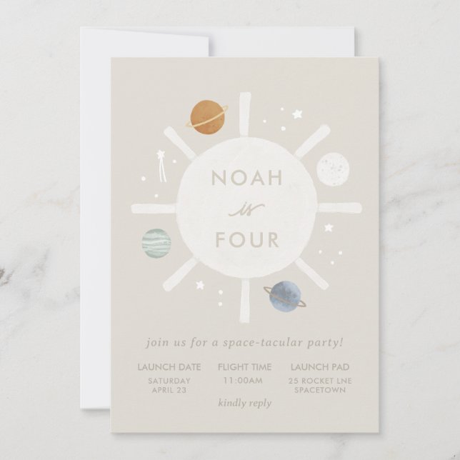 Convite para Aniversários de criança Espaciais Sol (Frente)