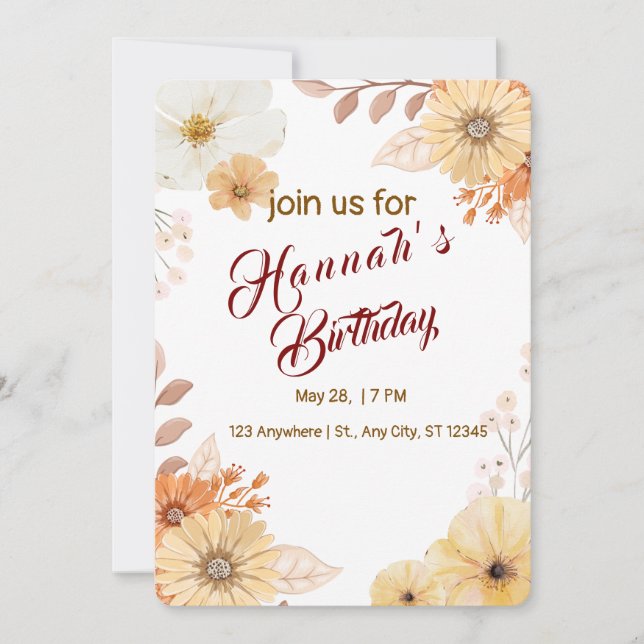 Convite para Aniversários de criança Florais - Jar (Frente)