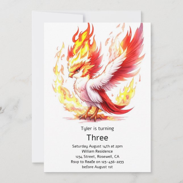 Convite para Aniversários de criança Phoenix (Frente)