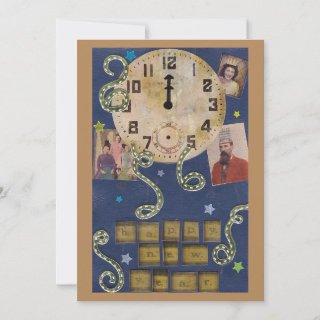 Convite para Ano Novo Vintage (frente e verso) (Frente)