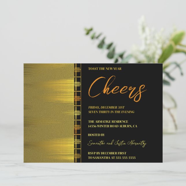 Convite para Anos novos de Deco de Arte Dourada (Em pé/Frente)