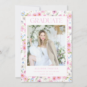 Convite para Anúncio de Graduação Floral Rosa