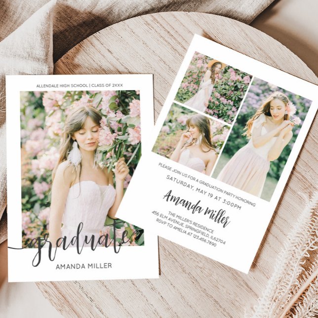 Convite para Anúncio de Graduação Moderna (Modern Graduation Photo Announcement Invitation Card with Front and Back)