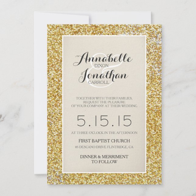 Convite para Anúncio Dourado de Casamento com Lite (Frente)