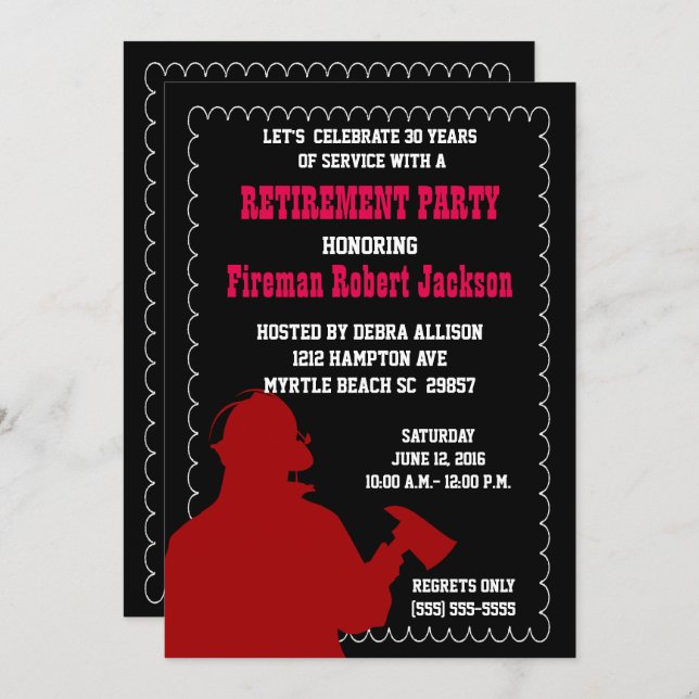 Convite para aposentadoria de bombeiro/bombeiro (Frente/Verso)