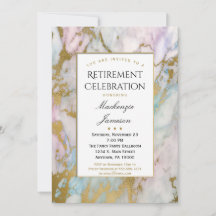 Convite para aposentadoria Dourada de mármore rosa