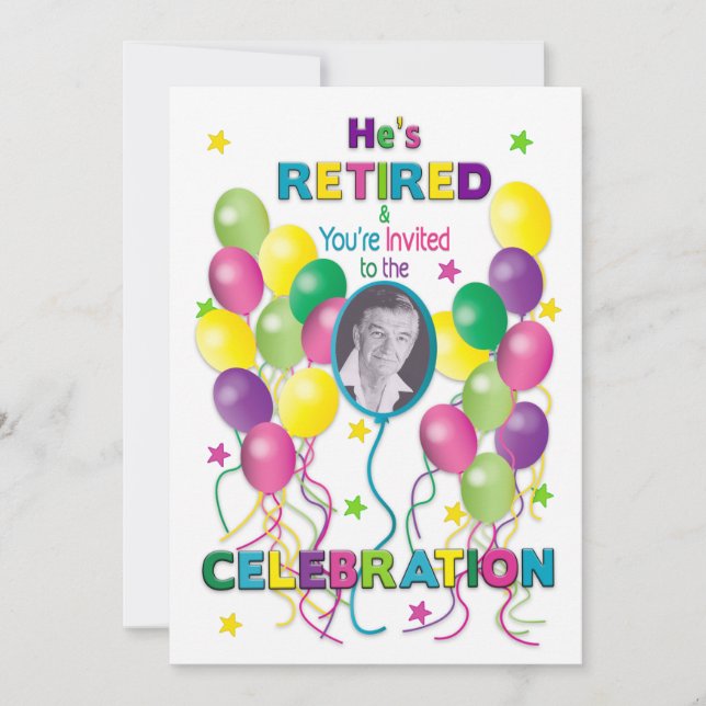 Convite para aposentadoria Festivo, balões e foto (Frente)