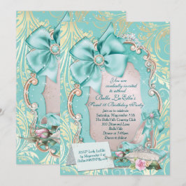 Convite para Aqua & Dourada Princess Sweet 16