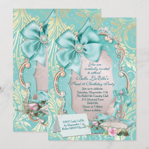Convite para Aqua & Dourada Princess Sweet 16