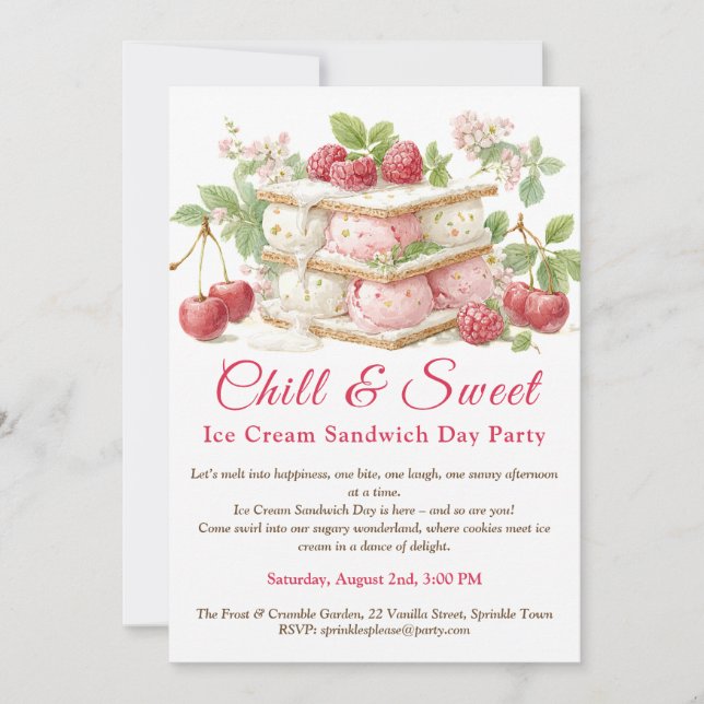 Convite para Aquarela de Dia Sanduíche do sorvete (Frente)