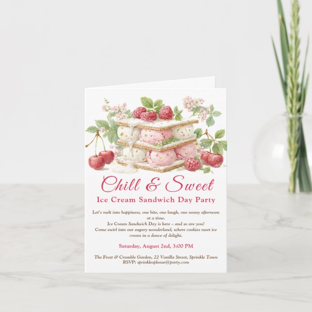 Convite para Aquarela de Dia Sanduíche do sorvete (Frente)