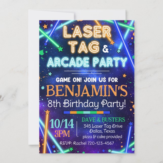 Convite para Arcade de Etiqueta Laser, Etiqueta La (Frente)