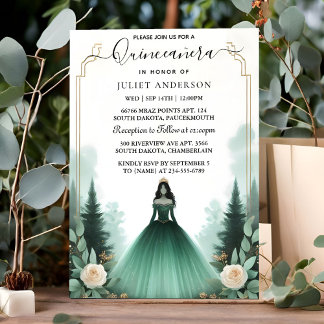 Convite Para Árvores Douradas, Glam Emerald Green Quincean