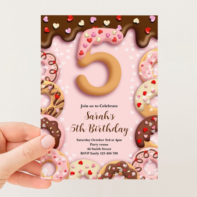 Convite para as Meninas do 5º Aniversário do Donut (Criador carregado)
