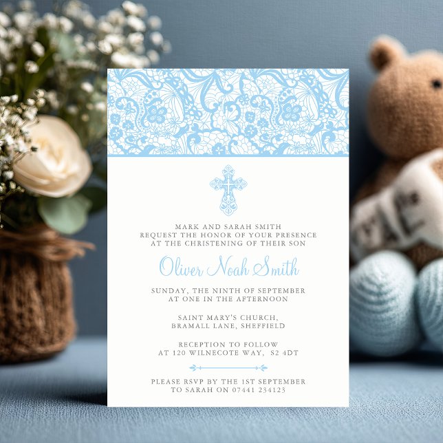 Convite para Baby Boy Christening/Baptism (Celebrate your little blessing 💙 Customize this elegant christening invitation for your baby boy.)