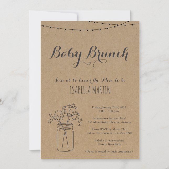 Convite para Baby Brunch em Segundo Plano Kraft (Frente)