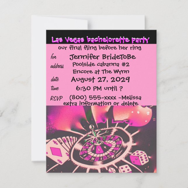 Convite para Bachelorette Rosa Vegas (Frente)