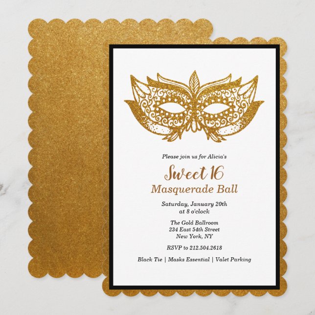 Convite para Baile de Máscaras Sweet 16 (Frente/Verso)