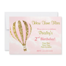 Convite para balão de ar quente em rosa e ouro