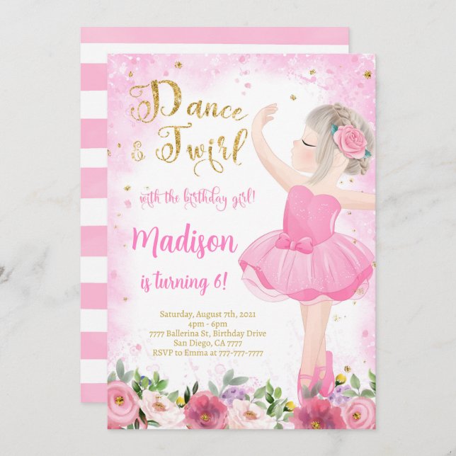 Convite para Ballerina Golded (Frente/Verso)