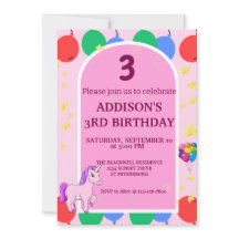 Convite para Balões de aniversário de 3 anos unicó
