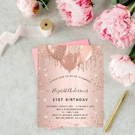 Convite para balões de ouro de rosa de aniversário