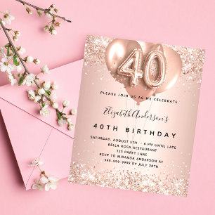 Convite para balões de ouro rosa de aniversário de