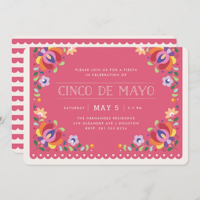 Convite Para Banner Botânico Fiesta - Magenta (Frente/Verso)