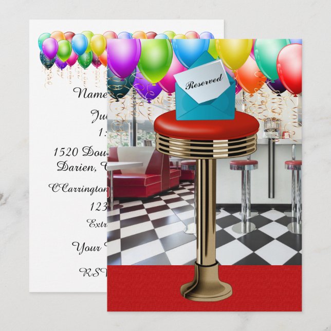 Convite para Banqueta de Bar de Lanchonete Retro (Frente/Verso)