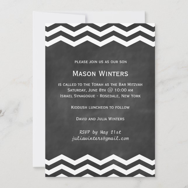 Convite para Bar Chalkboard Chevron Mitzvah (Frente)